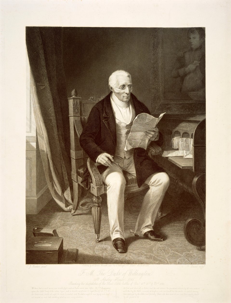 دوق ويلينجتون يقرأ الإرساليات في منزله في أبسلي هاوس ، لندن ، 1846 بواسطة غير معروف