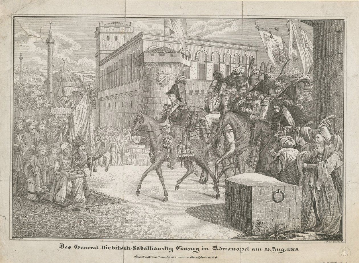 دخول غراف إيفان إيفانوفيتش ديبيتش زابالكانسكي إلى أدريانوبل ، 1829 بواسطة غير معروف