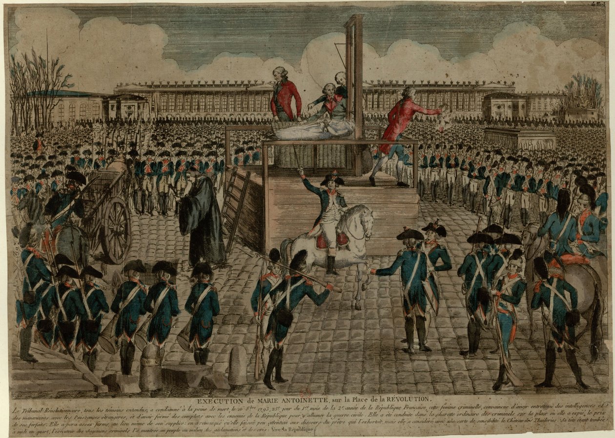إعدام ماري أنطوانيت في ساحة الثورة في 16 أكتوبر 1793 ، ج. 1793. بواسطة غير معروف