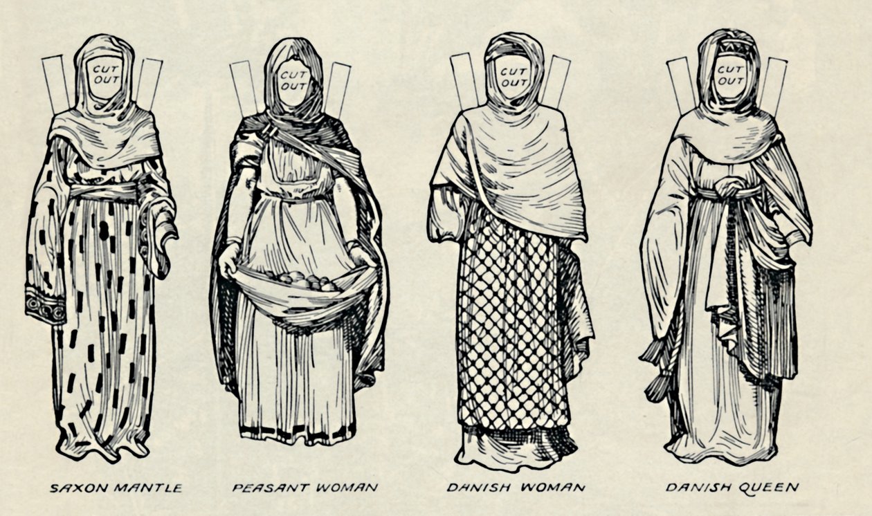 معرض الأزياء البريطانية: فستان الدنماركيين ولاحقًا الأنجلو ساكسون ، c1934 بواسطة غير معروف