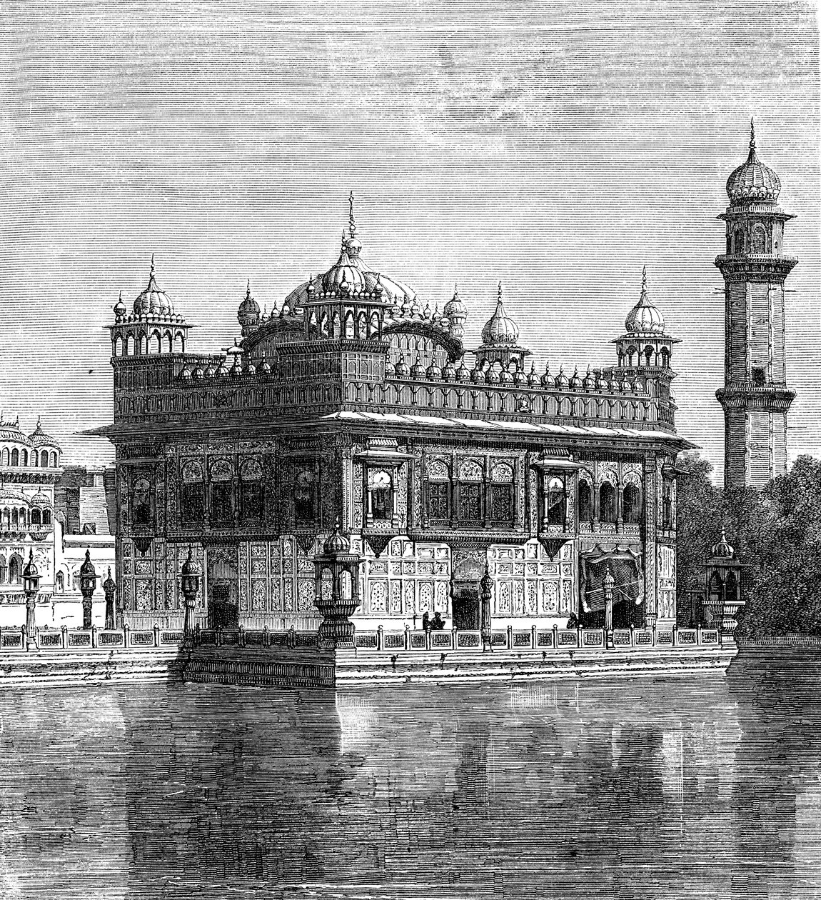 المعبد الذهبي وبحيرة الخلود في أمريتسار ، الهند ، 1895 بواسطة غير معروف