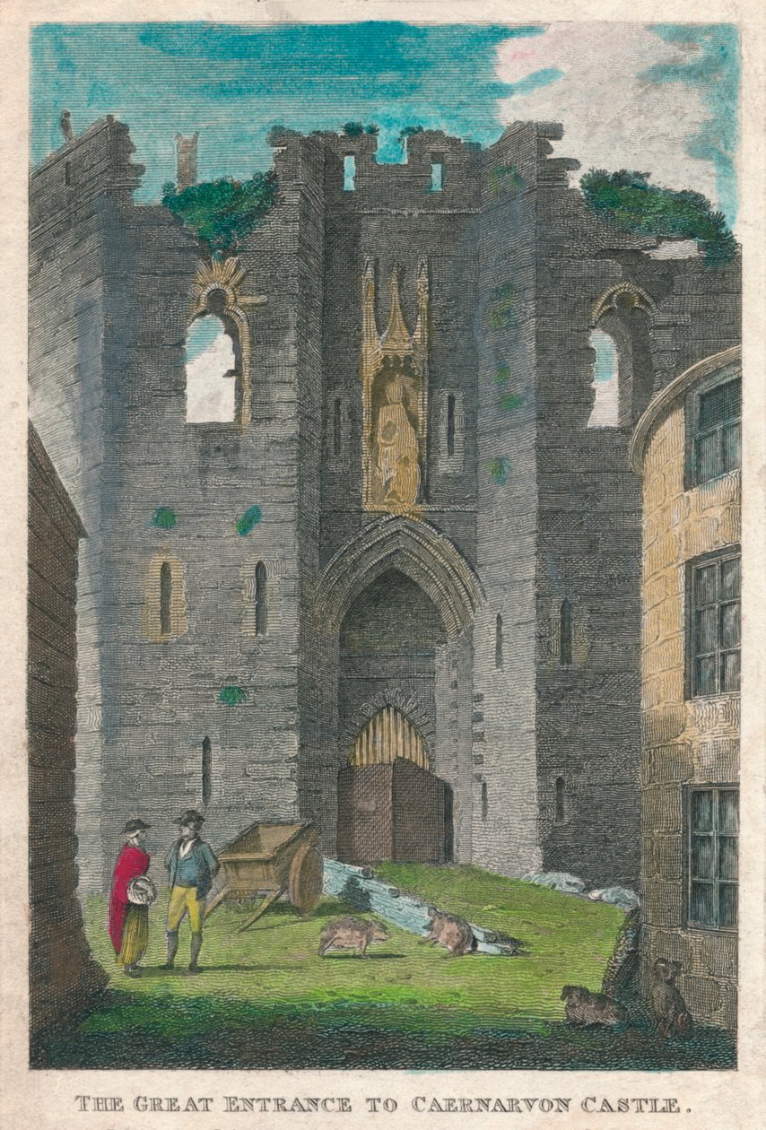 المدخل الكبير لقلعة Caernarvon ، 1808. بواسطة غير معروف