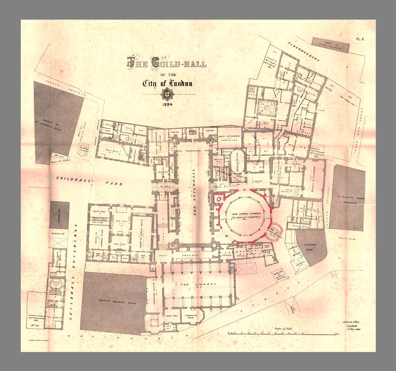 قاعة نقابة مدينة لندن ، خطة ، 1884 ، 1886 بواسطة غير معروف