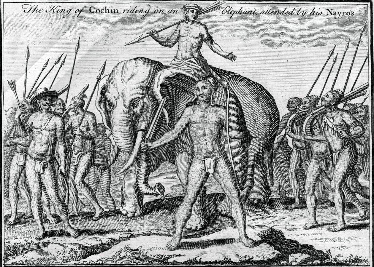 ملك كوتشين يركب فيلًا ، يحضره نايروس ، c1745 بواسطة غير معروف
