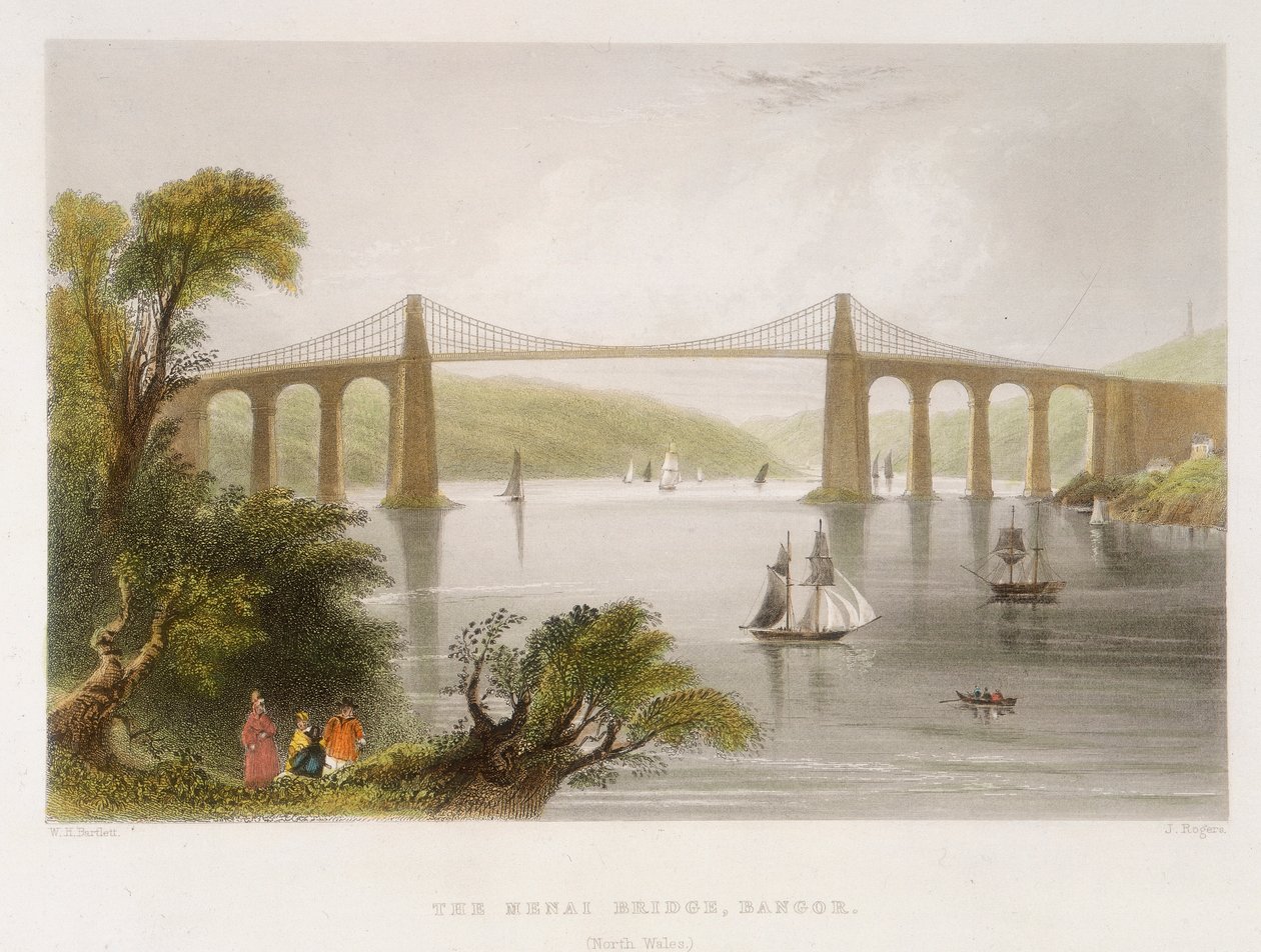 جسر ميناي ، بانجور شمال ويلز ، c1826-c1850 بواسطة غير معروف