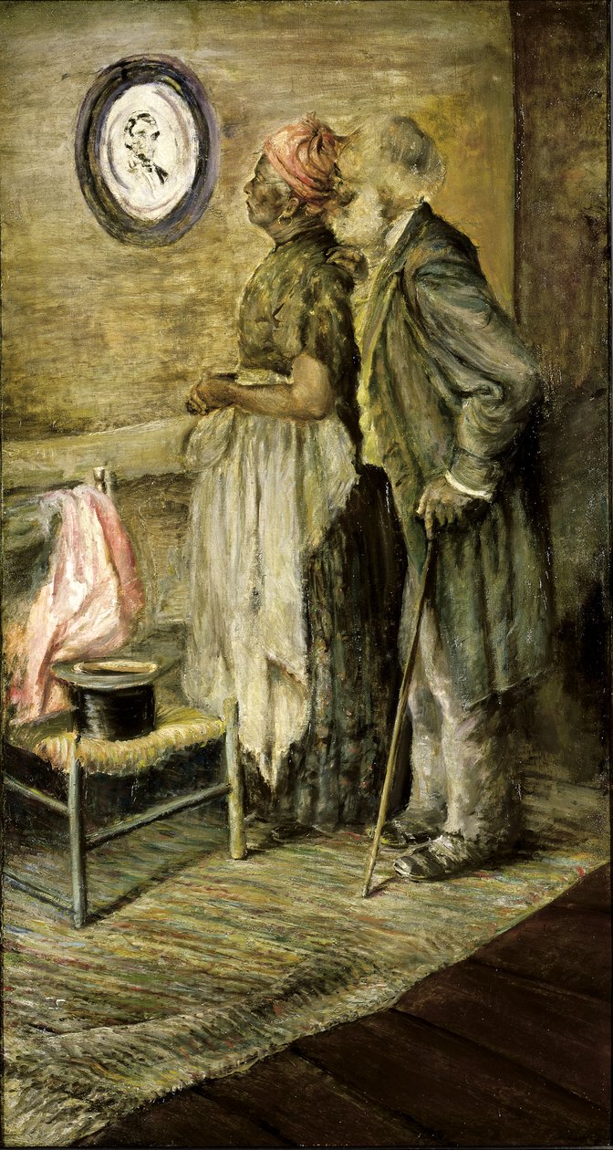 الزوجان العجوزان ينظران إلى صورة لنكولن ، بعد 1904-1905. بواسطة غير معروف