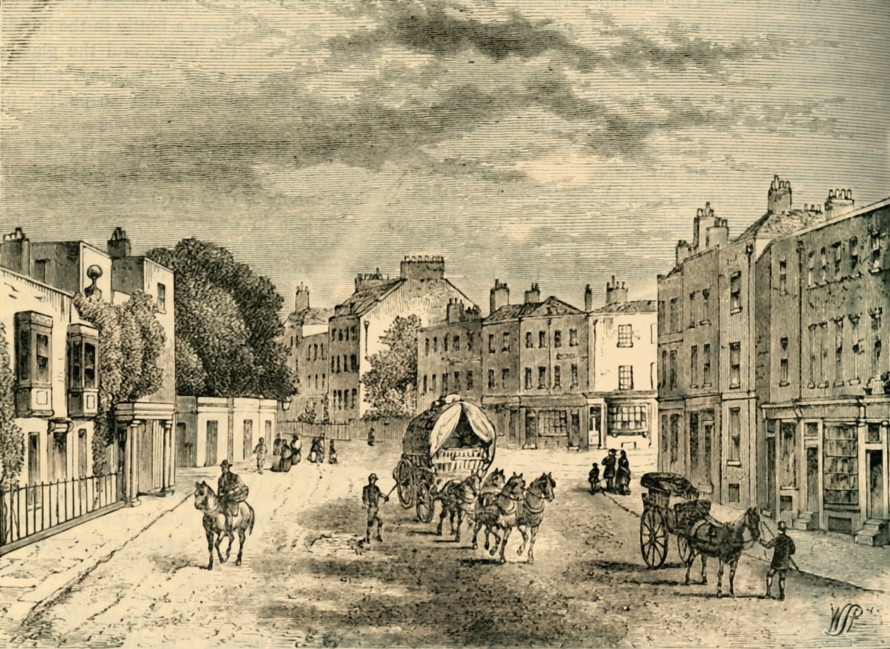 قرية فوكسهول القديمة ، مع مدخل إلى الحدائق ، عام 1825 ، c1878. بواسطة غير معروف
