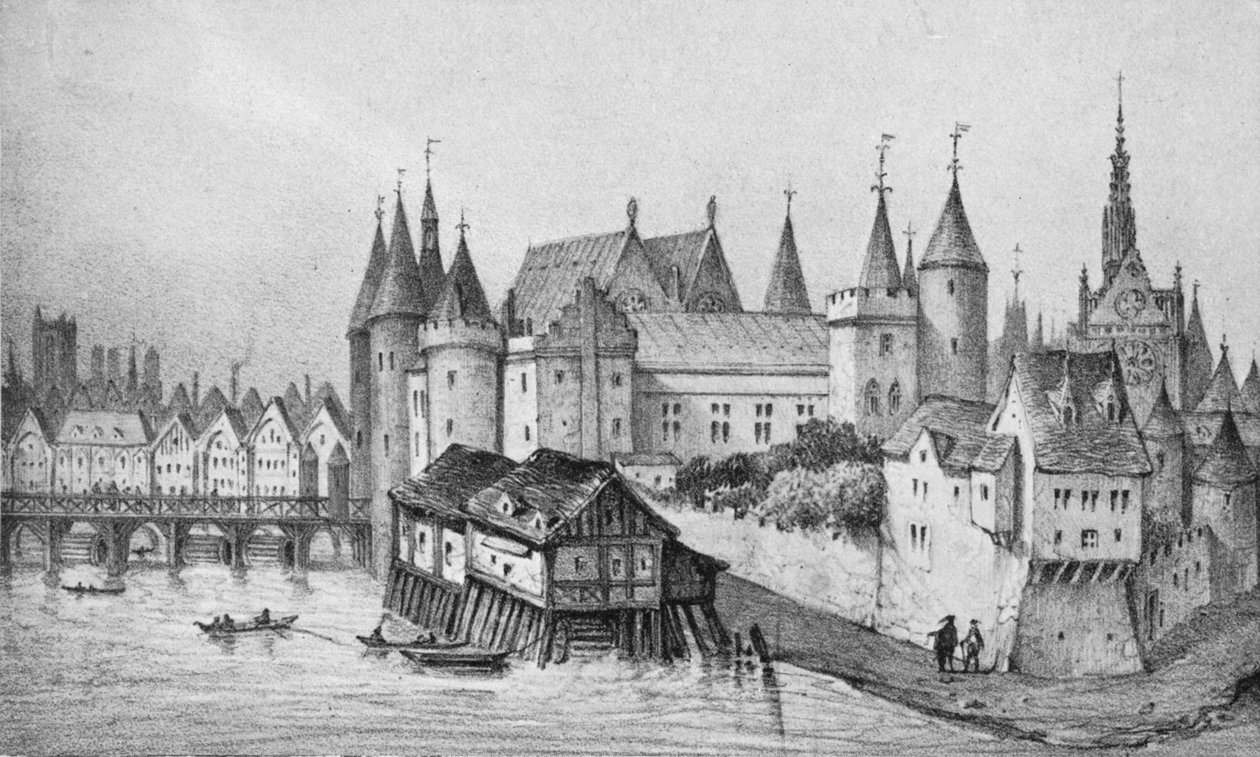 `` Pont aux Meuniers وجزء من Palais du Roi de la Cite في 1556 ، 1915 بواسطة غير معروف