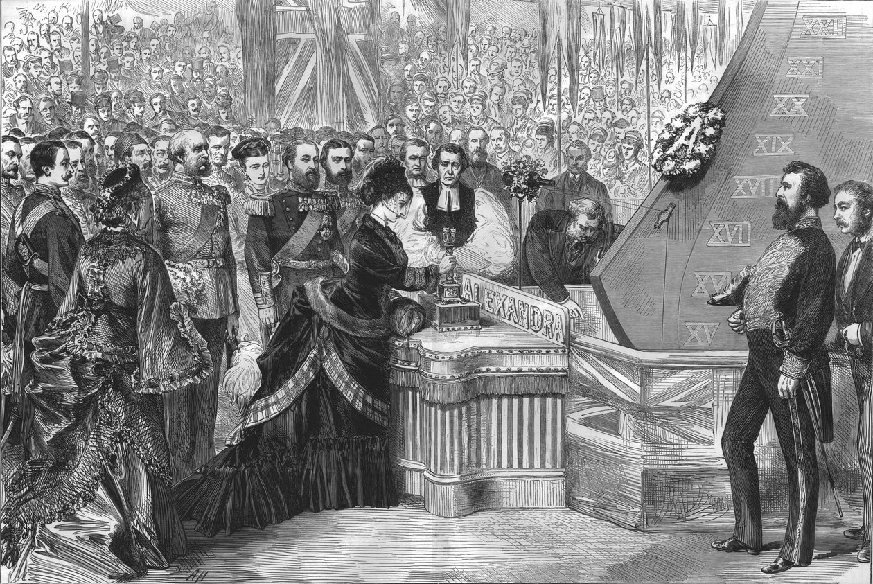 أميرة ويلز تطلق السفينة الحديدية الجديدة الكسندرا ، 1875 بواسطة غير معروف