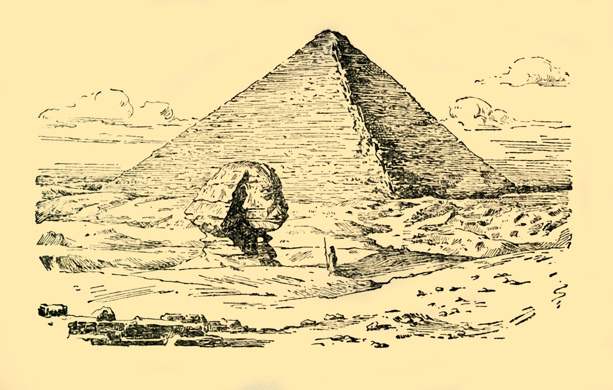 مقبرة الهرم للملك خوفو وأبو الهول في الجيزة ، مصر ، سنة ١٩٣٠. بواسطة غير معروف