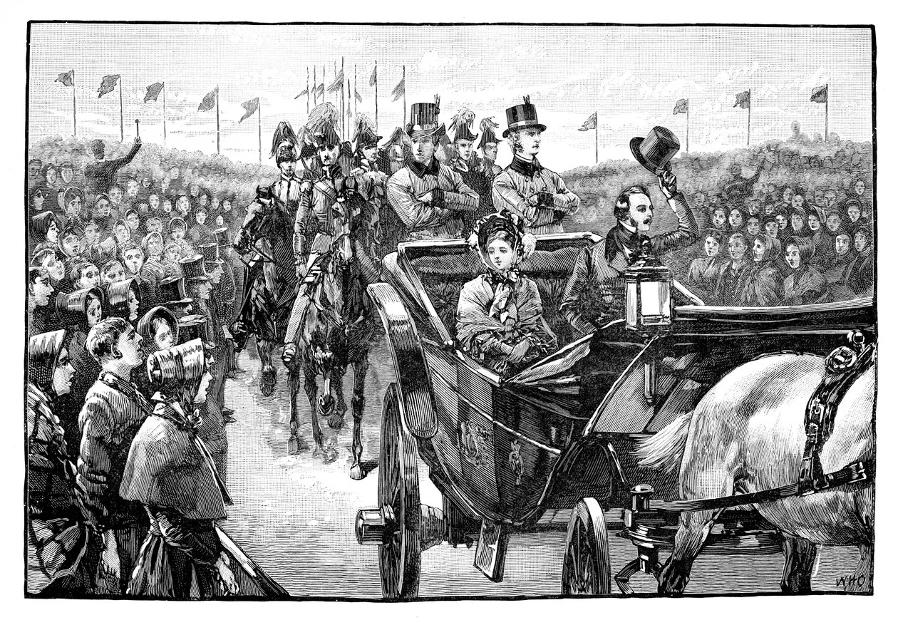 وصول الملكات إلى بيل بارك بالقرب من مانشستر ، 1851 ، 1888 بواسطة غير معروف