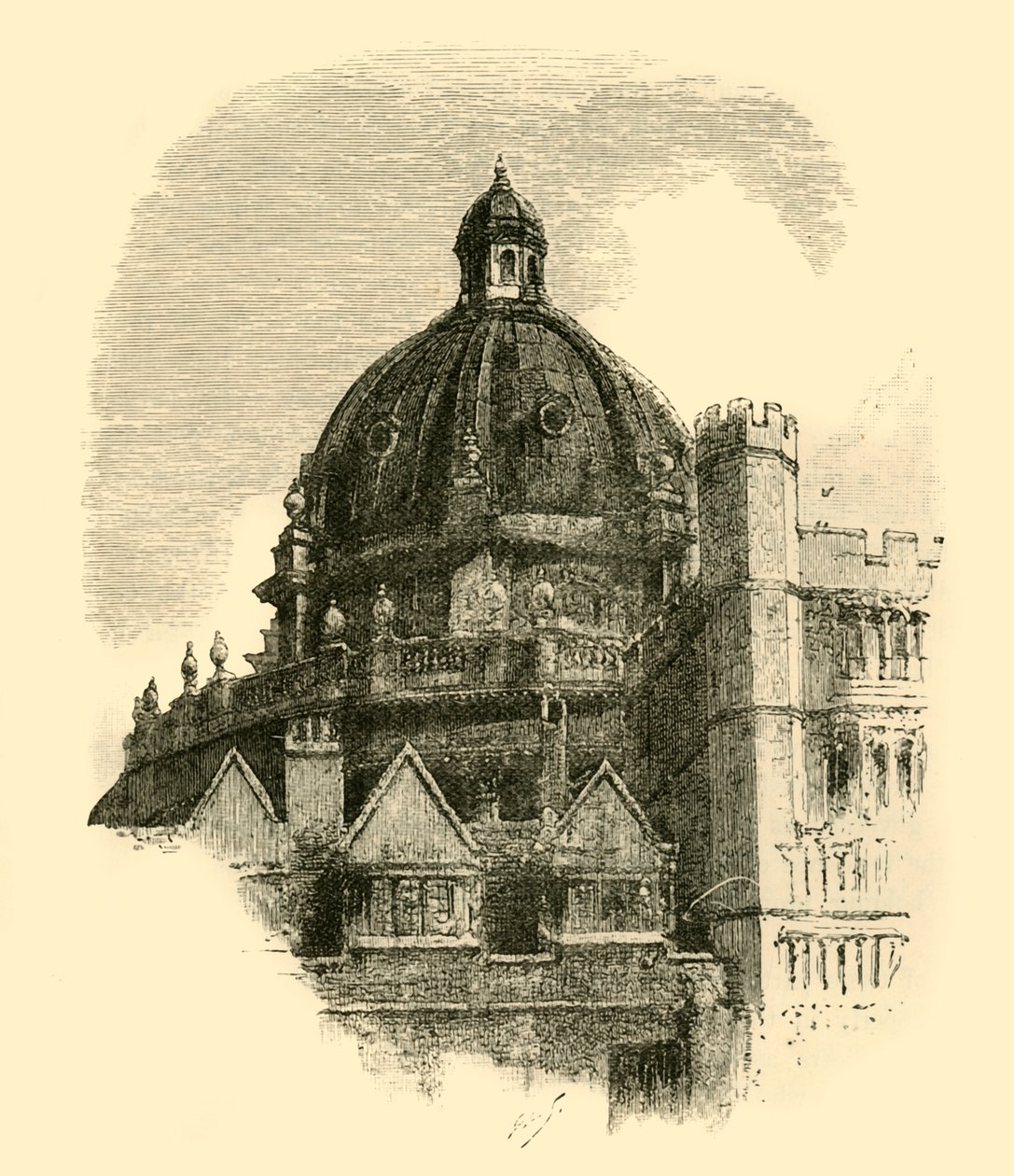 مكتبة رادكليف ، من Quadrangle of Brasenose ، 1898. بواسطة غير معروف