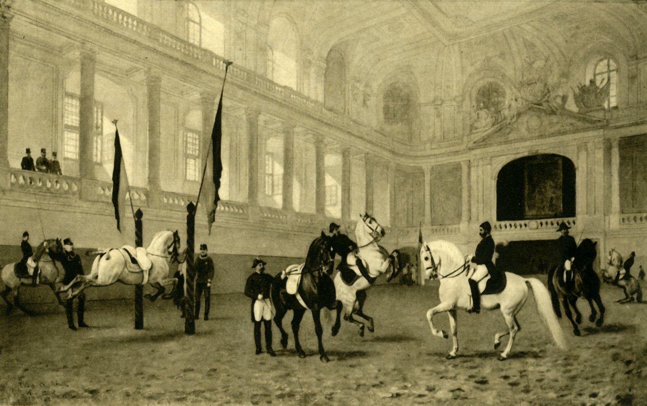 المدرسة الإسبانية للفروسية ، فيينا ، النمسا ، c1935. بواسطة غير معروف