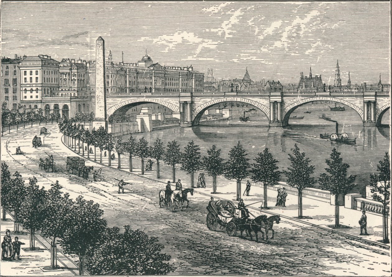 ضفة نهر التايمز ، تظهر إبرة كليوباتراس ، 1896 بواسطة غير معروف
