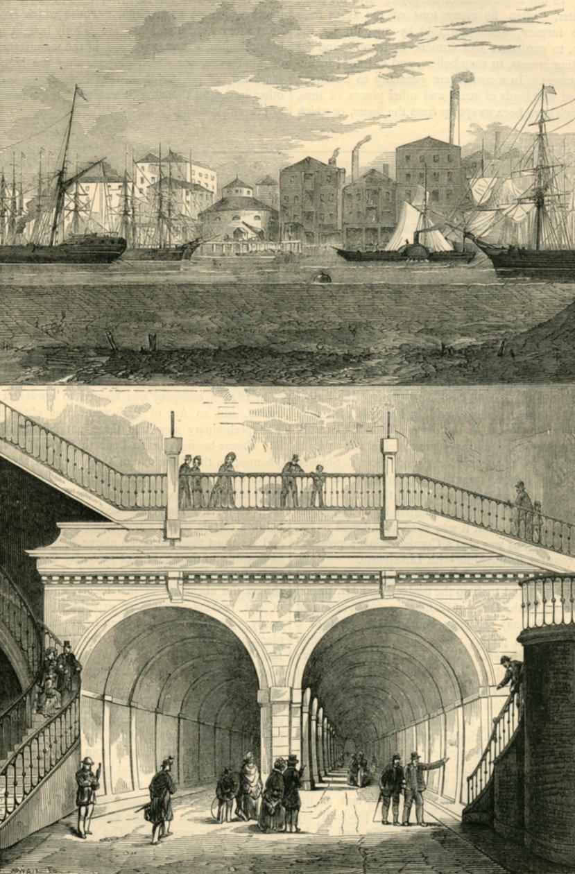 نفق التايمز كما ظهر عند فتحه في الأصل لحركة المرور ، c1872. بواسطة غير معروف