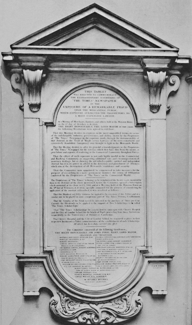 The Times Memorial at Lloyds، c1800s، 1928 بواسطة غير معروف