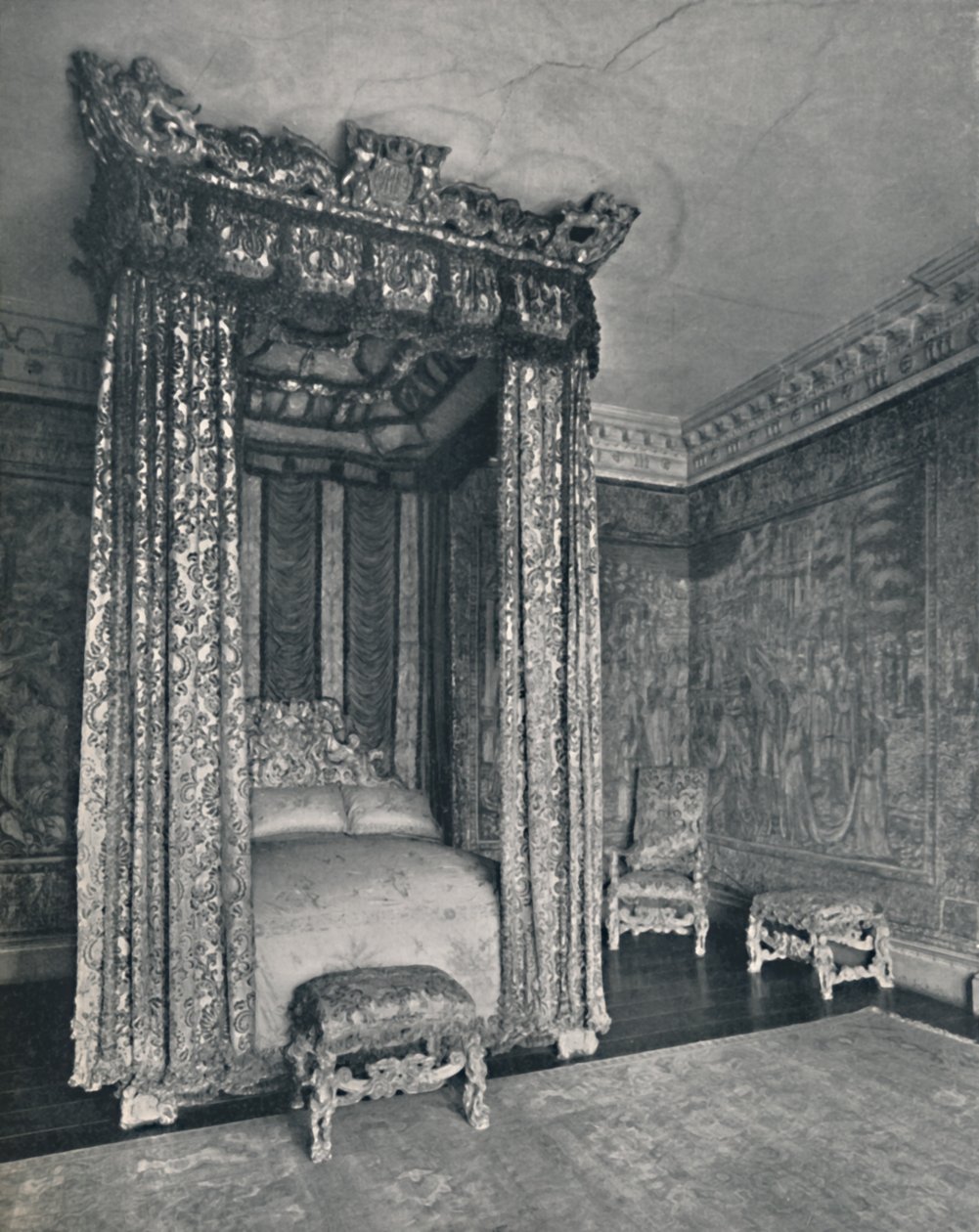 سفراء البندقية روم في نول. Bedstead صنع لجيمس الأول ، كرسي ومقاعد لل بواسطة غير معروف