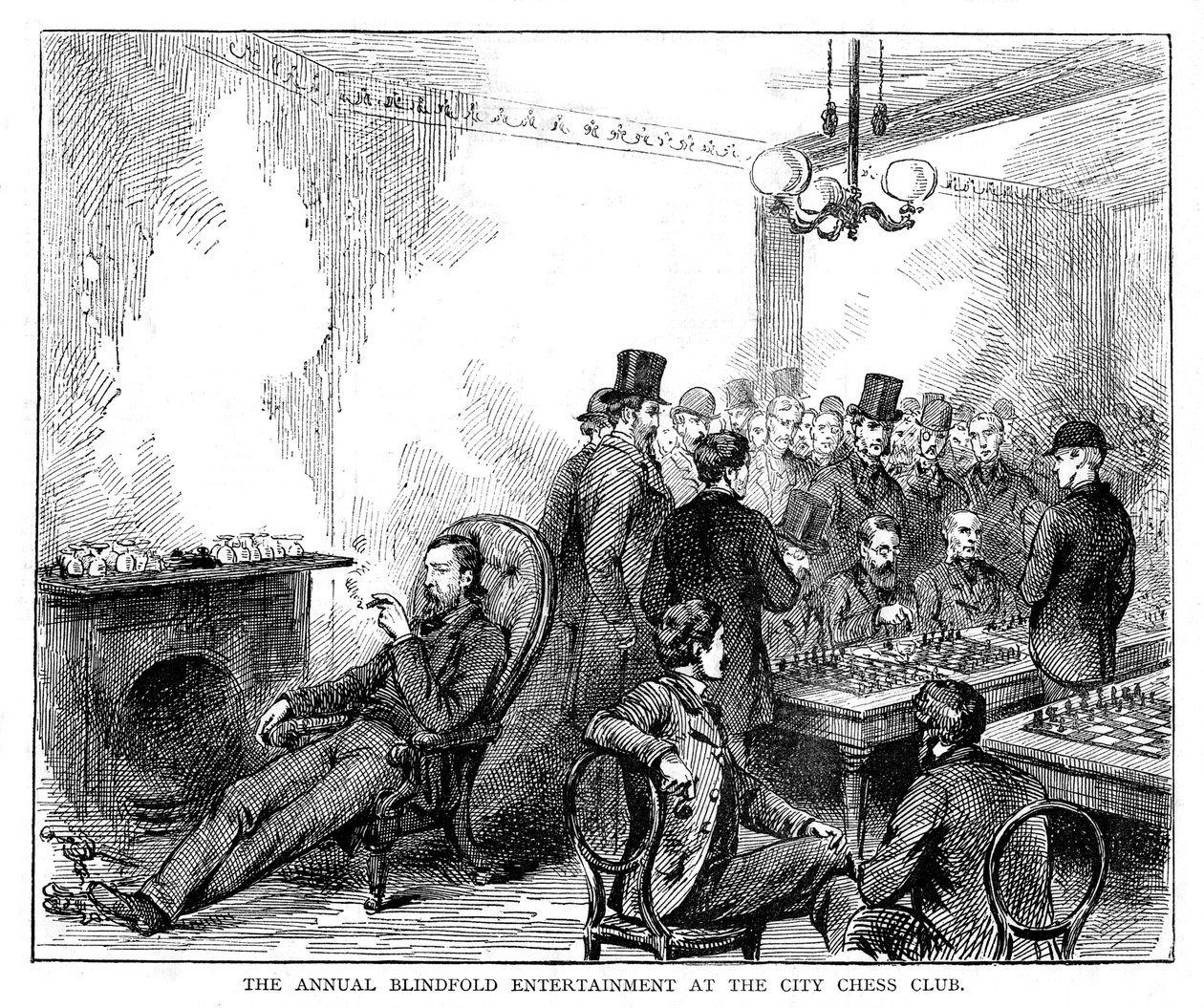 الترفيه السنوي معصوب العينين في نادي الشطرنج في المدينة ، 1876 بواسطة غير معروف