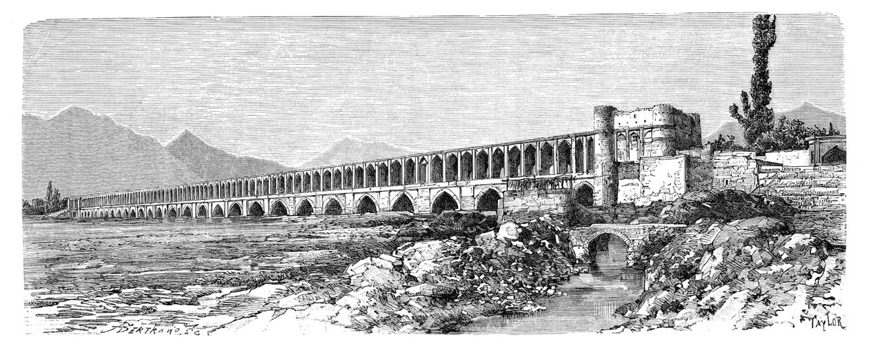 الجسر عبر زنديه رود ، أصفهان ، إيران ، 1895 بواسطة غير معروف