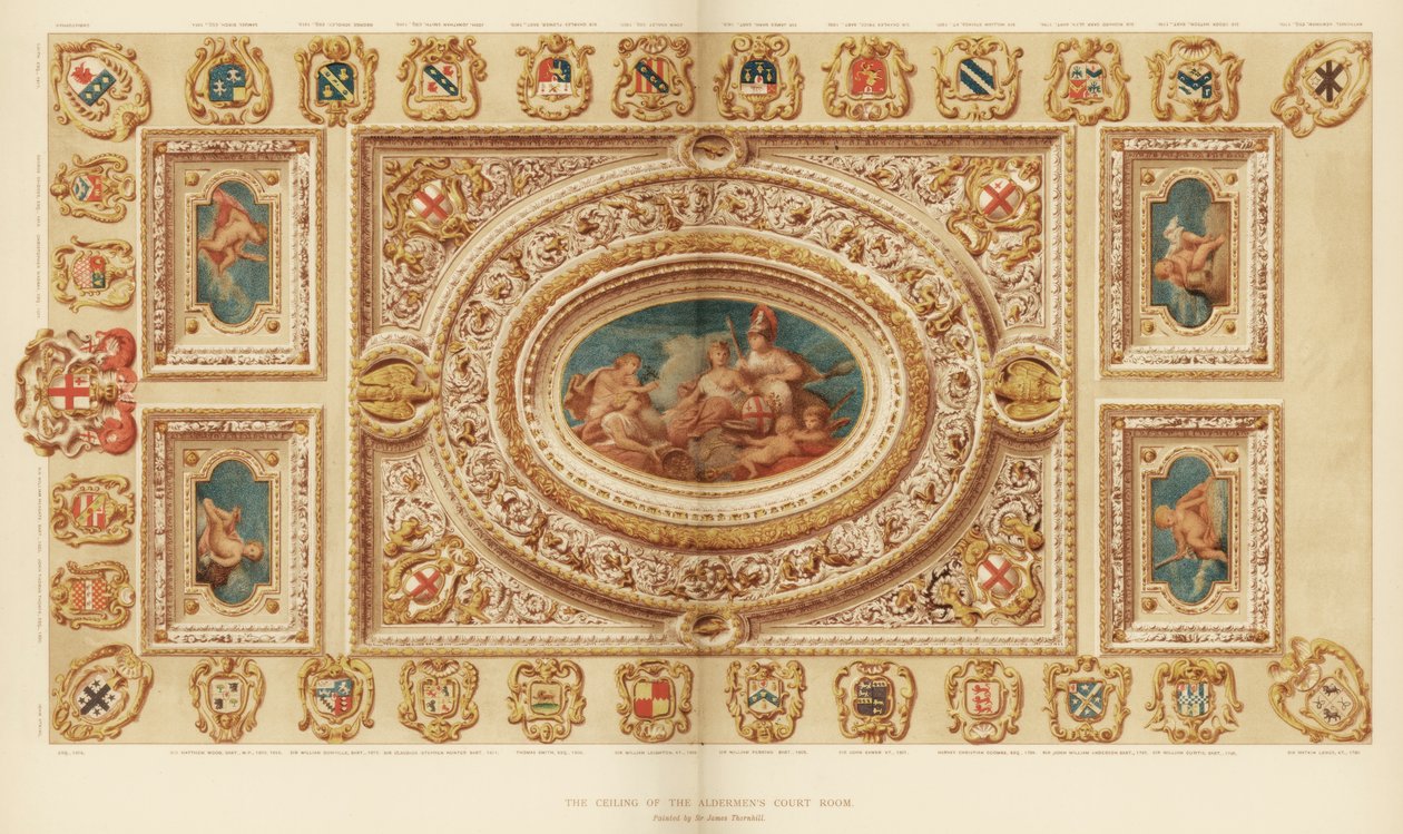 سقف قاعة المحكمة Aldermens ، Guildhall ، مدينة لندن ، القرن الثامن عشر 1886 بواسطة غير معروف