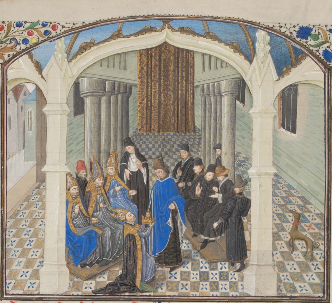 تتويج بالدوين الثاني في 1118. صورة مصغرة من الهستوريا بواسطة ويليام من صور ، 1460 بواسطة غير معروف
