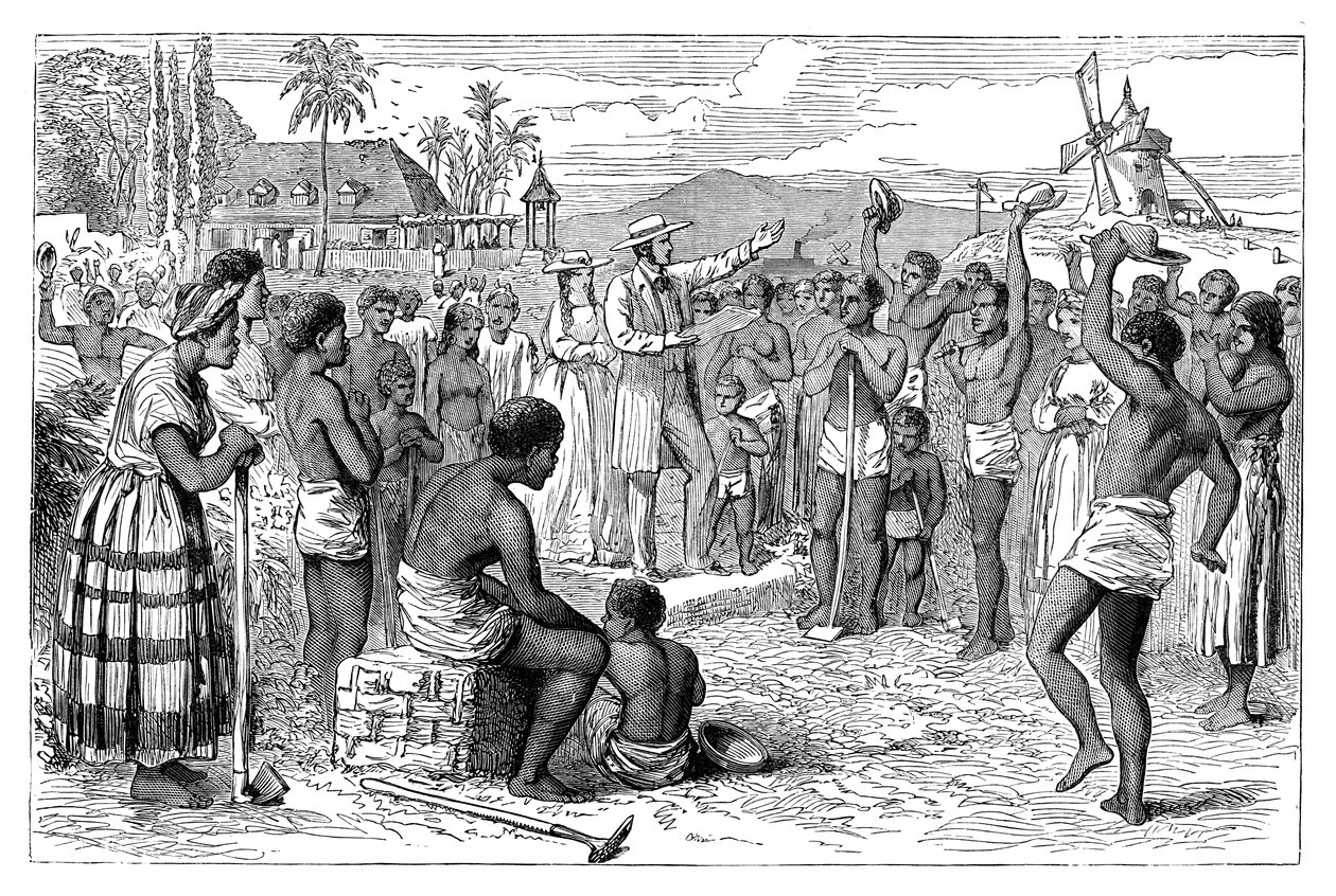 تحرير العبيد في مزرعة في غرب الهند ، أوائل القرن التاسع عشر عام 1895 بواسطة غير معروف