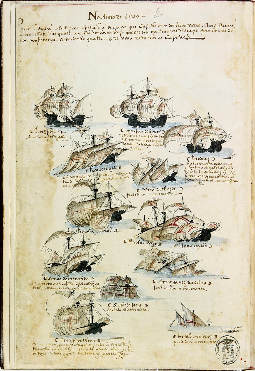 أسطول بيدرو ألفاريس كابرال في عام 1500. من ليفرو داس أرماداس ، حوالي 1568. بواسطة غير معروف