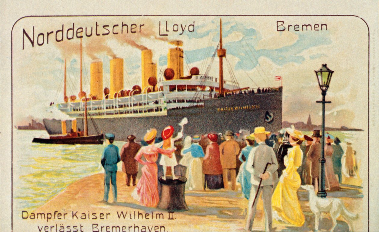 يبتعد SS SS Kaiser Wilhelm II عن رصيف الميناء في Bremerhaven ، ألمانيا ، 1905. بواسطة غير معروف