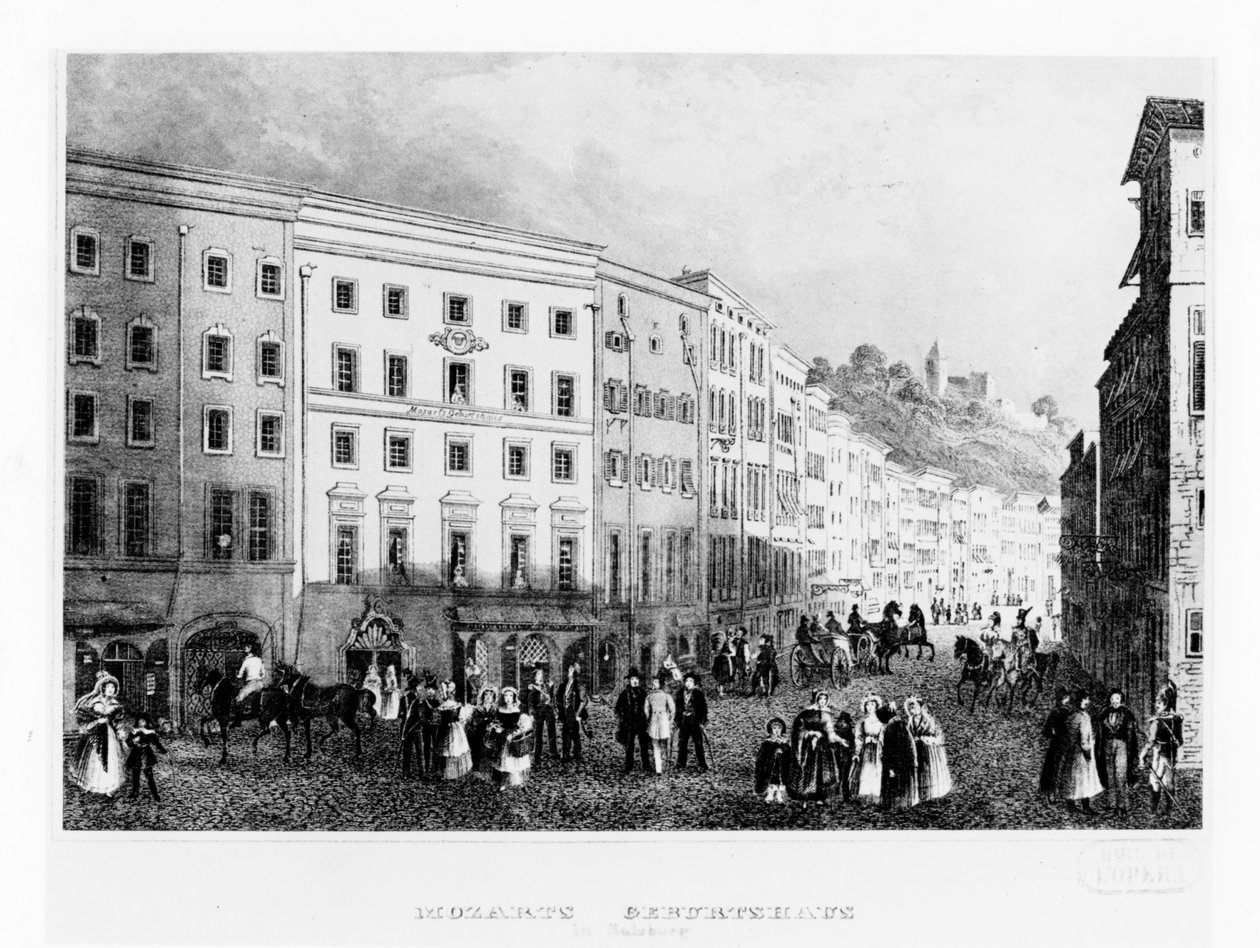 المنزل في سالزبورغ الذي ولد فيه موتسارت عام 1791 ، منتصف القرن التاسع عشر بواسطة غير معروف