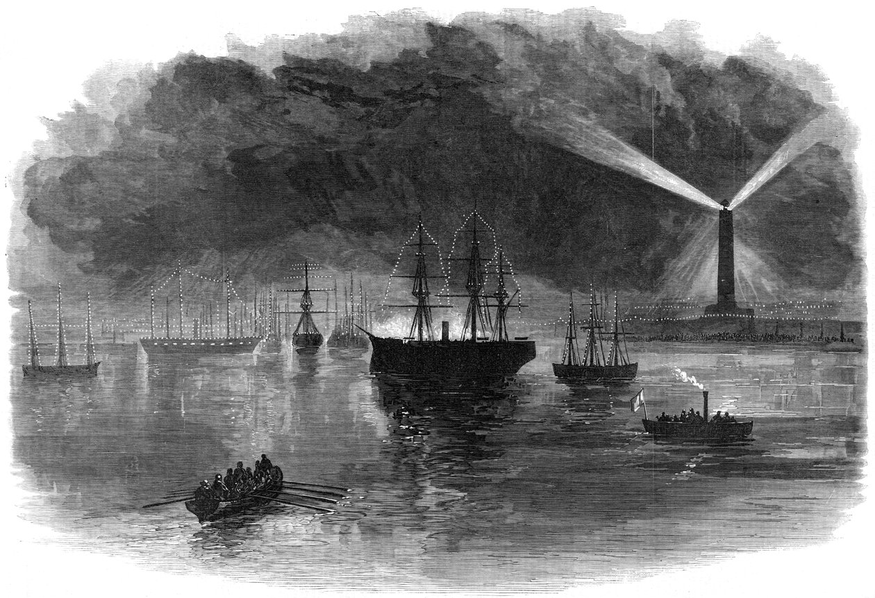 إضاءات بورسعيد خلال افتتاح قناة السويس ، مصر ، 1869 بواسطة غير معروف