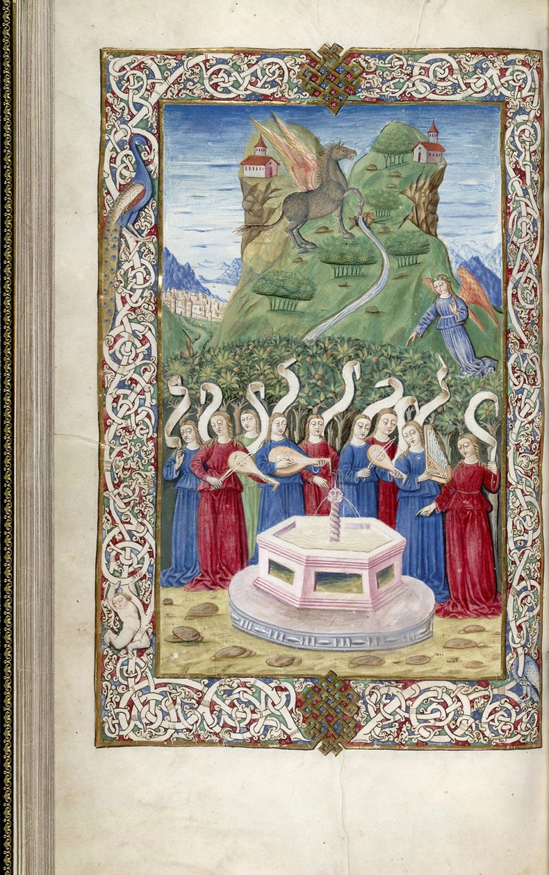 التسعة الآلهة مع بيغاسوس وجبل هيليكون من Argumentum بواسطة Guarinus Veronensis ، 1485-1499 بواسطة غير معروف
