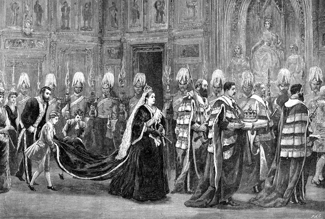 الموكب الملكي في قصر وستمنستر في طريقه إلى مجلس اللوردات ، 1886 ، 1900 بواسطة غير معروف