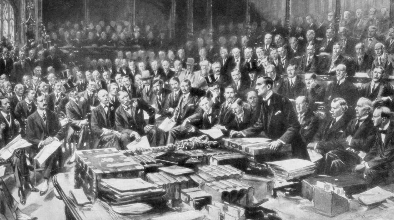 المشهد في مجلس العموم ، وستمنستر ، لندن ، 3 أغسطس 1914 بواسطة غير معروف
