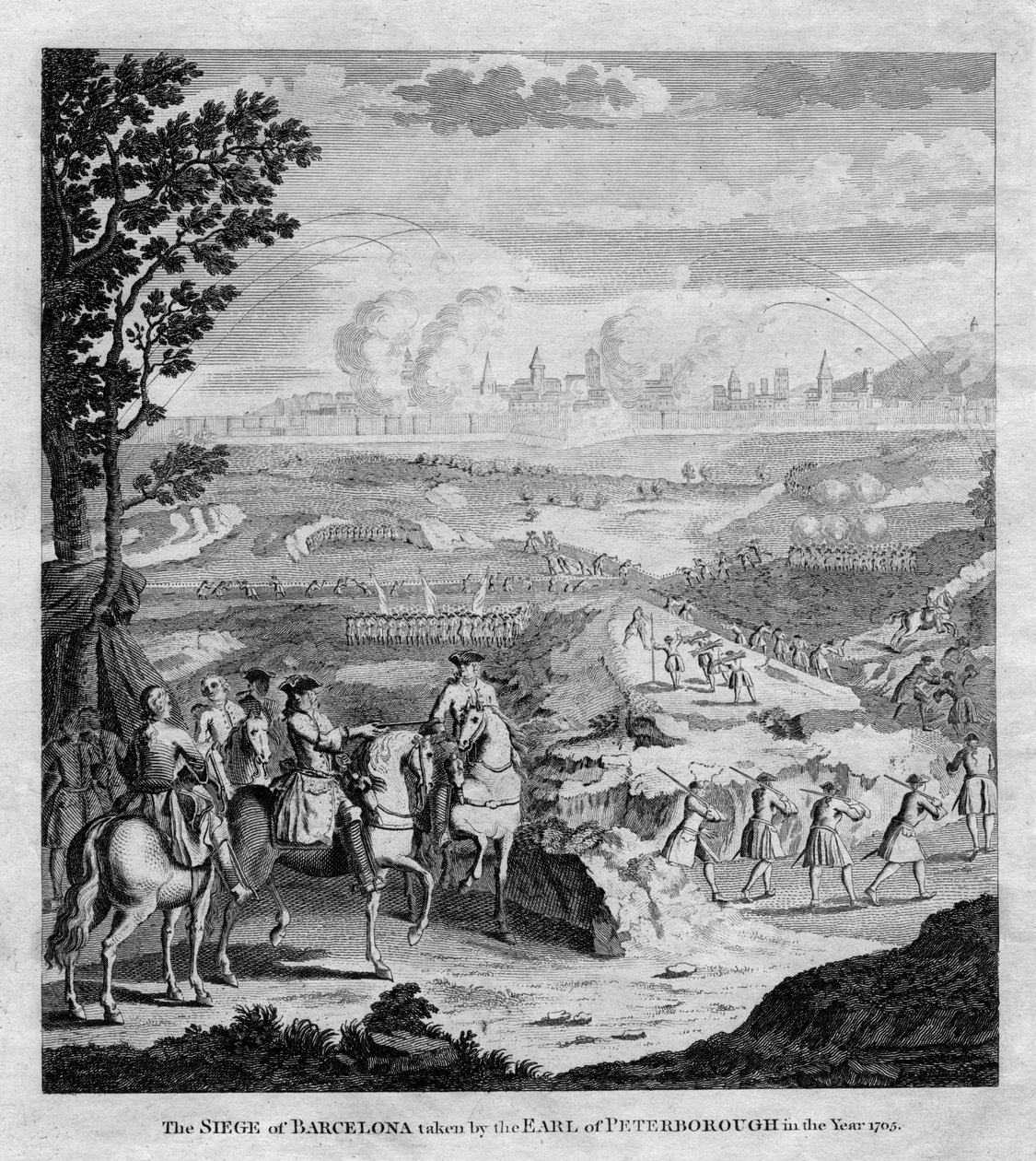 حصار برشلونة الذي استولى عليه إيرل بيتربورو عام 1705 بواسطة غير معروف
