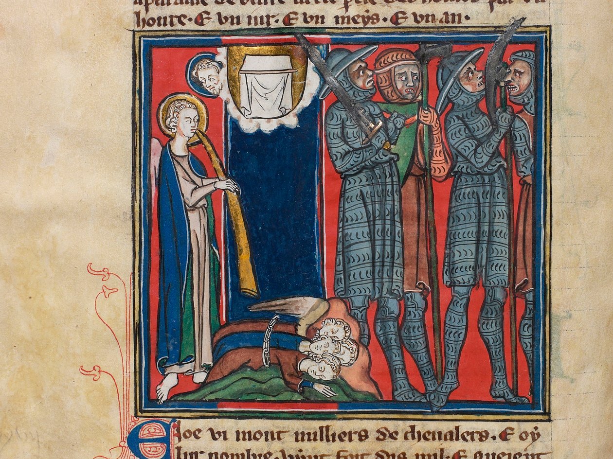 بوق الملاك السادس ... صورة مصغرة من: Apocalypse de Saint Jean، حوالي 1320. بواسطة غير معروف