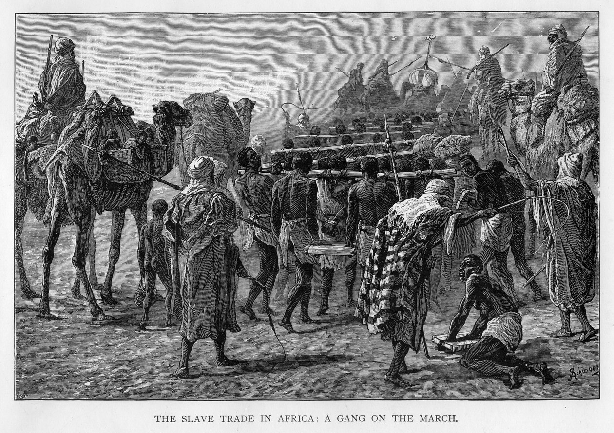 تجارة الرقيق في أفريقيا: عصابة في المسيرة ، c1875 بواسطة غير معروف