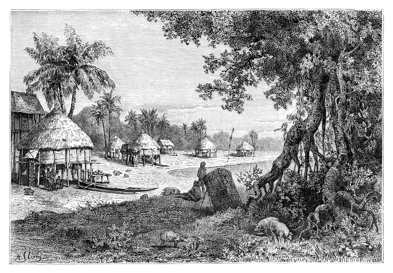 قرية الصاوي ، كار نيكوبار ، جزر نيكوبار ، الهند ، 1895 بواسطة غير معروف