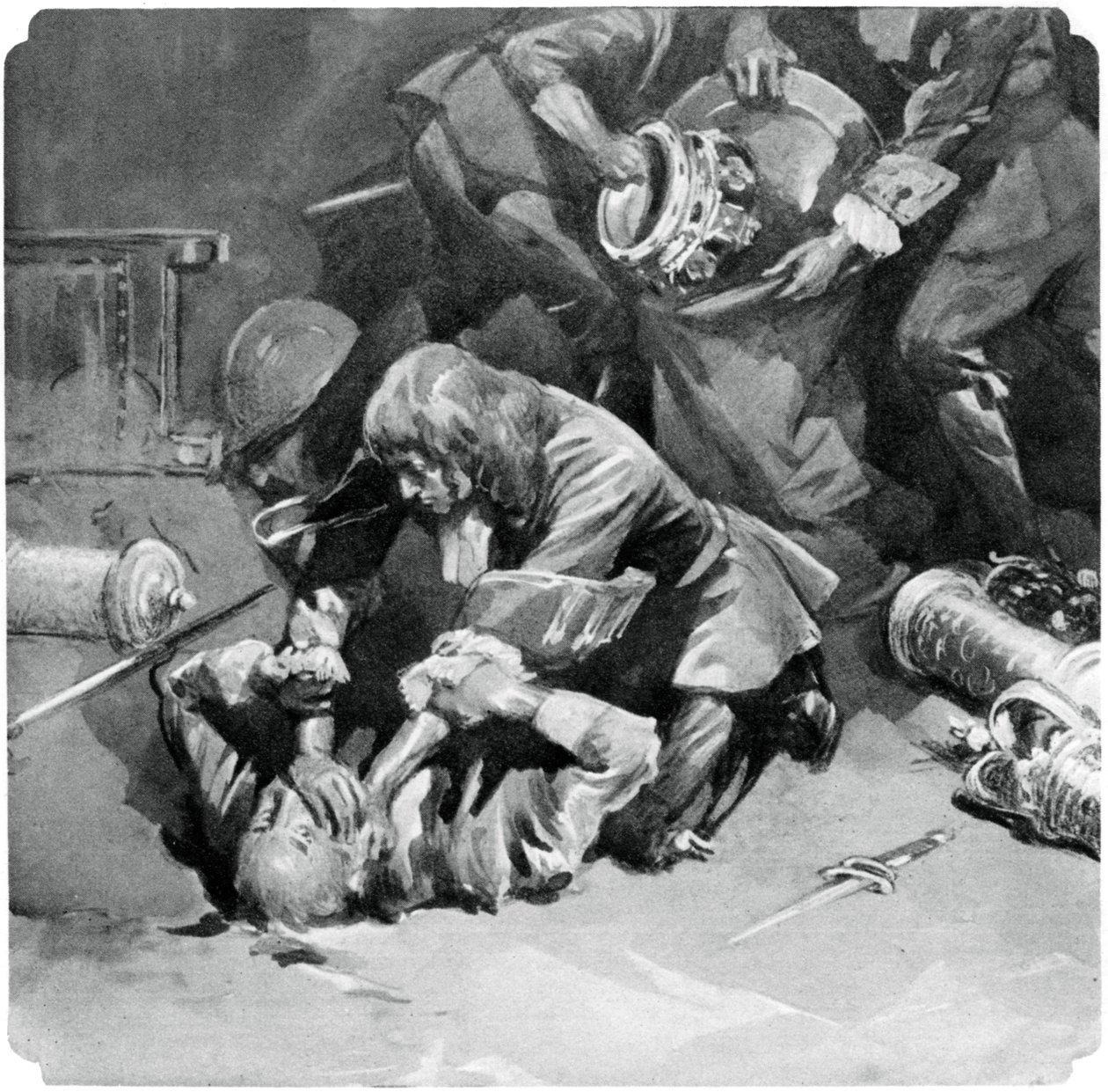 توماس بلود يحاول سرقة جواهر التاج من برج لندن في 1671 ، 1937 بواسطة غير معروف