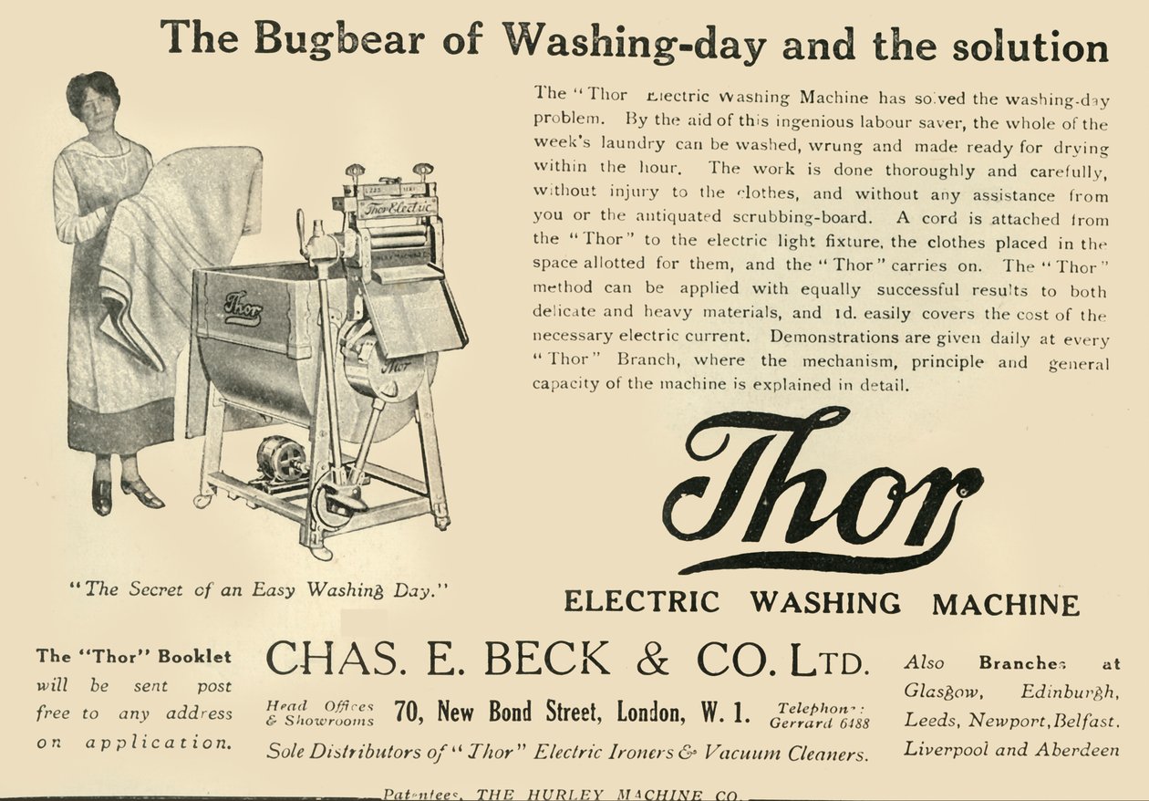 ثور: غسالة كهربائية - Chas E.Beck & Co. Ltd ، 1920. بواسطة غير معروف