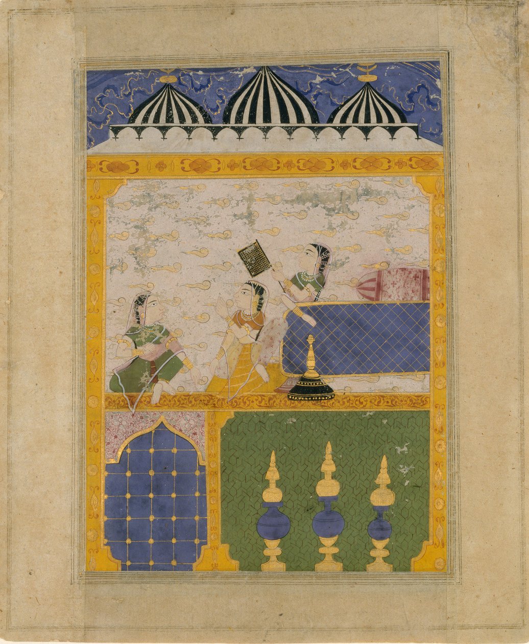 ثلاث سيدات في قصر داخلي: صفحة من لور تشاندا المشتت ... ، 1520-30. بواسطة غير معروف