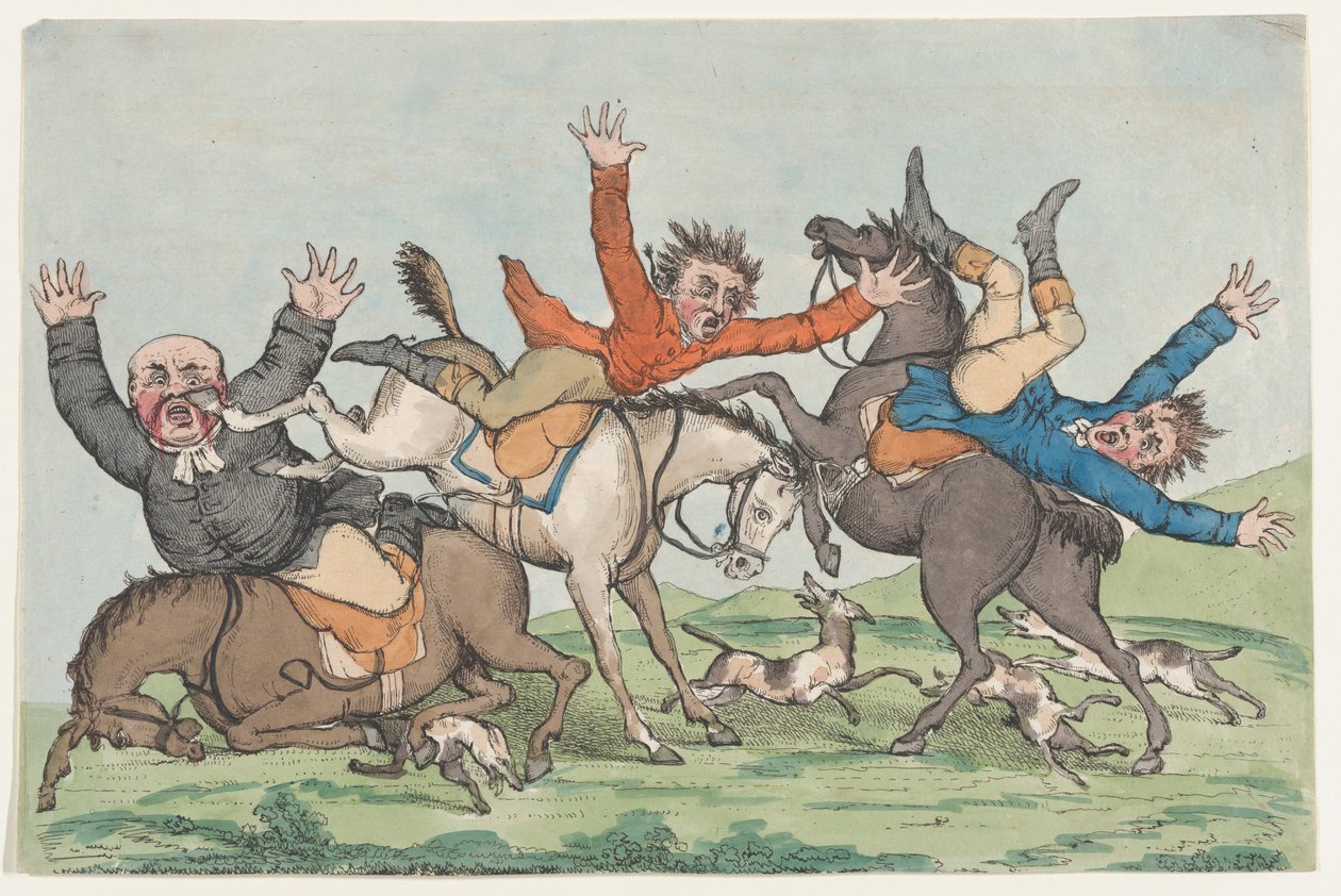 سقوط ثلاثة فرسان عن جبالهم ، 1780-1820. بواسطة غير معروف