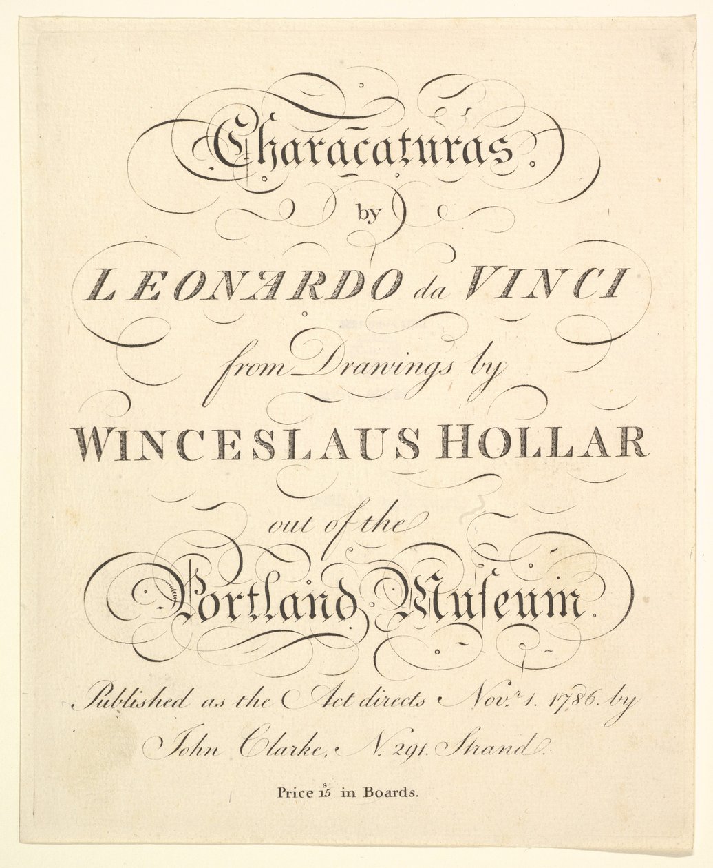 صفحة العنوان: Characaturas بقلم ليوناردو دا فينشي ، من رسومات Wincelslaus Hollar ، من ... ، 1786. بواسطة غير معروف
