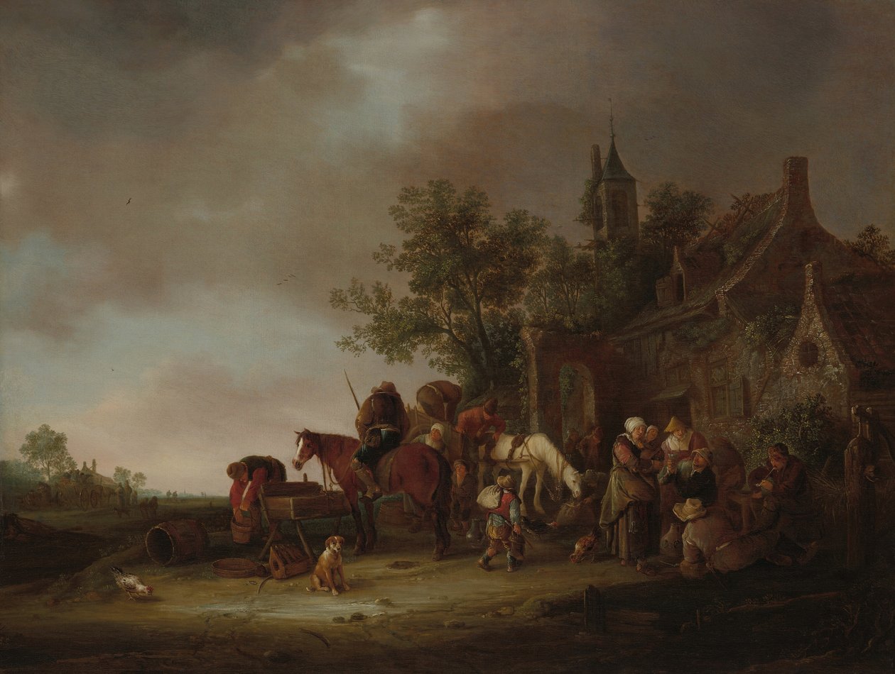 توقف المسافرون في نزل ، 1643. بواسطة غير معروف