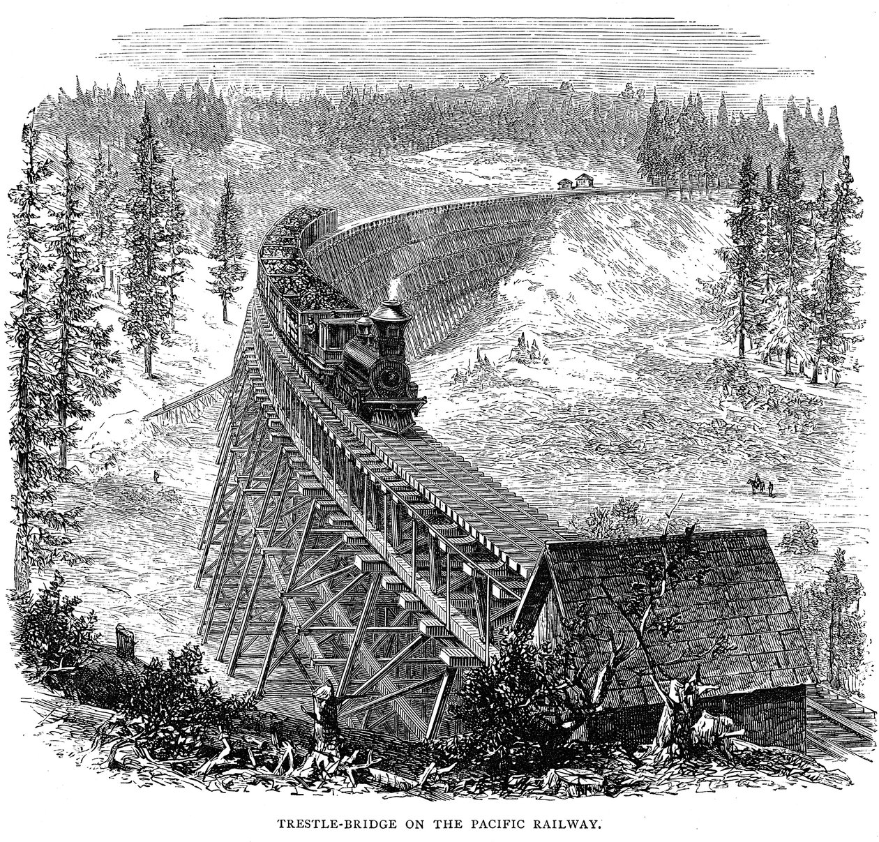 جسر Trestle على خط السكة الحديد Union Pacific ، الولايات المتحدة الأمريكية ، 1876 بواسطة غير معروف