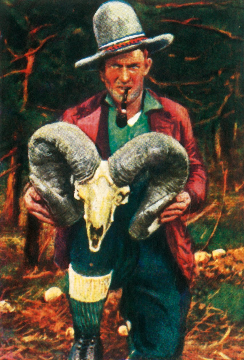 صياد الكأس يحمل جمجمة الأغنام الكبيرة ، c1928. بواسطة غير معروف