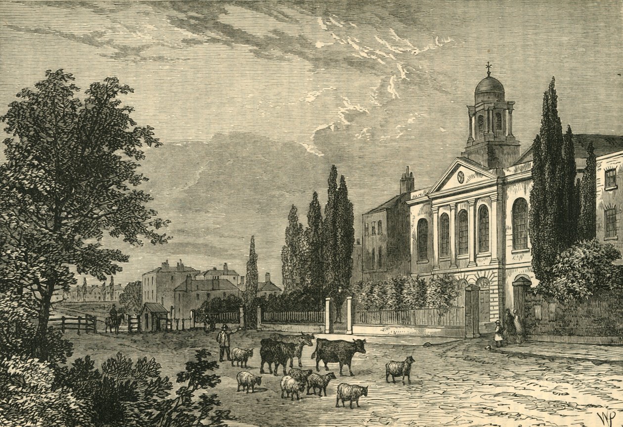 Turnpike في طريق هامبستيد وكنيسة القديس جاميس ، في عام 1820 ، c1876. بواسطة غير معروف