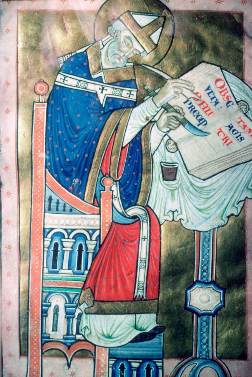 رسم توضيحي من القرن الثاني عشر للقديس دونستان 909-988 ككاتب. كان رئيس أساقفة كانتربري بواسطة غير معروف