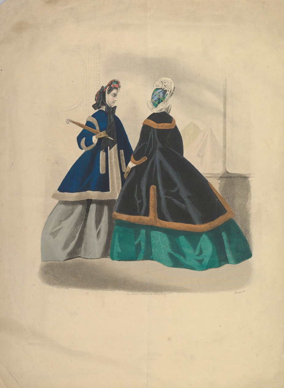 امرأتان ترتديان معاطف 1863-64. بواسطة غير معروف