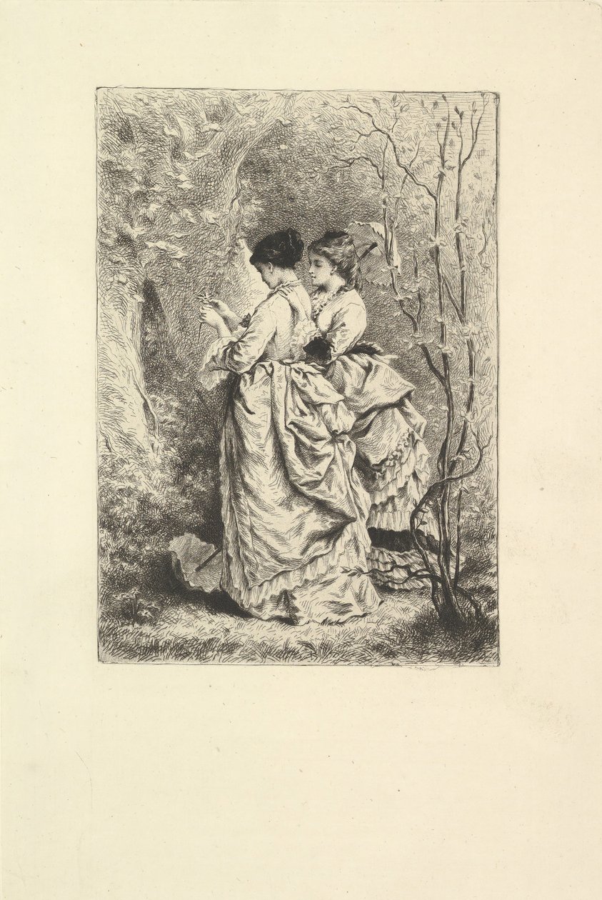 امرأتان صغيرتان في حديقة ، 1873-1874. بواسطة غير معروف