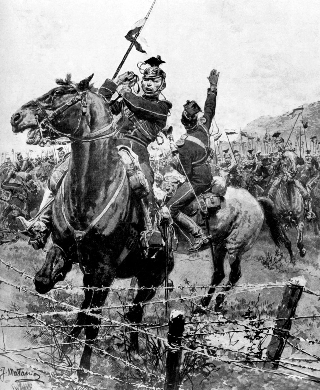 فحص Uhlans بالأسلاك الشائكة بالقرب من لييج ، بلجيكا ، الحرب العالمية الأولى ، 1914 بواسطة غير معروف